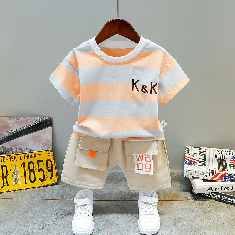 Boys' And Girls' KK Striped Short-sleeved Two-piece Children's Suit