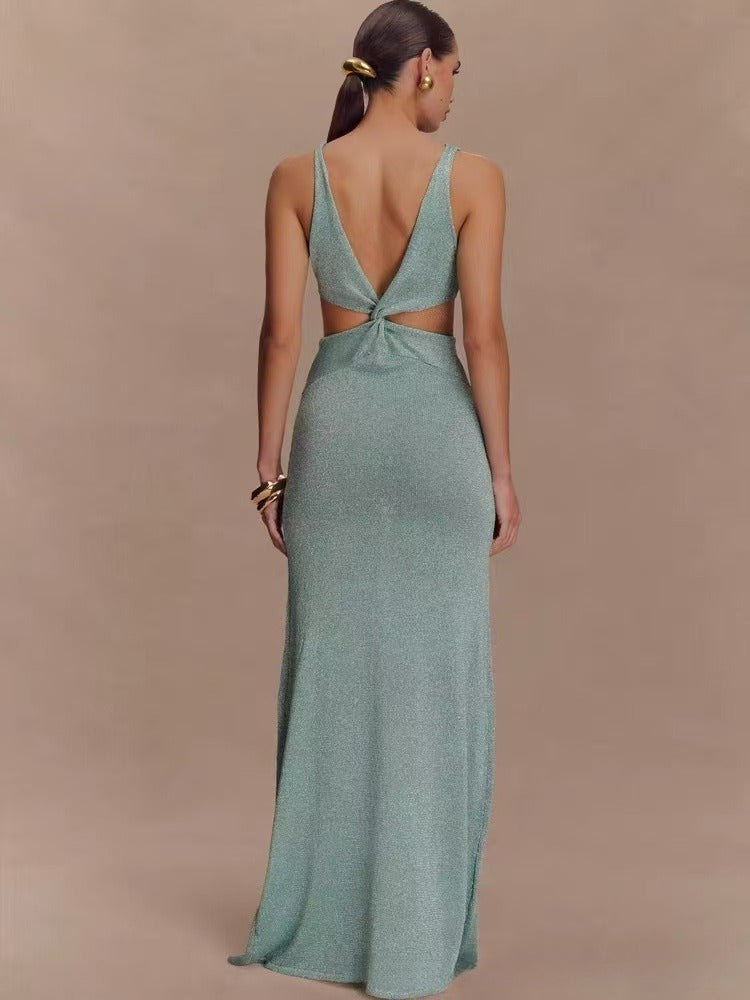 Twisted Vest Gold And Silver Wire Spring And Summer V-neck Dress