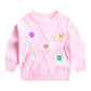 New Girls' Embroidered Flower Sweater Round Neck Children's Sweater 7-needle Single-layer Knitted Jacket