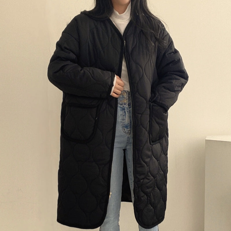 Design Large Pocket Medium Long Cotton Coat