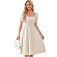 French-style Chic Square-Neck Puff-Sleeve Waist-Cinching Slimming Dress