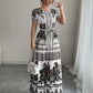 Womens Printed Elegant Simple Lace-up Round-neck Dress
