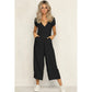 V-neck fashion casual pants button jumpsuit
