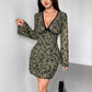 New Bell Sleeve Double-layer Mesh Flocking Large V-neck Dress