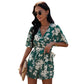 European And American V Neck Short Sleeved Chiffon Jumpsuit Shorts Women
