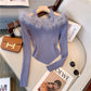 Super Fairy Fur Collar Off-shoulder Sweater Women's Design Sense Niche Off-shoulder Slim Top