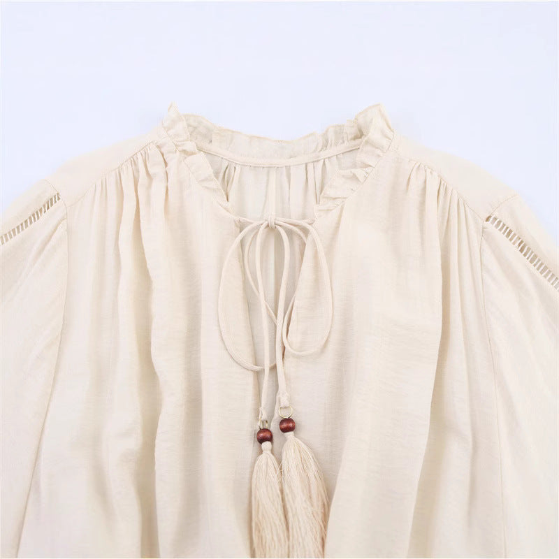 Elegant Slim-fit Wrinkle Effect Long Sleeve V-neck Dress