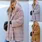 Manteau à capuche ample en peluche de couleur unie en fausse fourrure