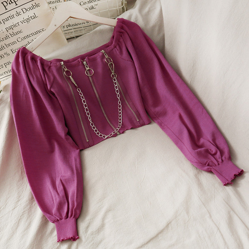 French Niche Design Chain Decoration Short Shirt
