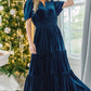 Christmas Velvet Women's Short Sleeve Nipped-waist Pocket Dress