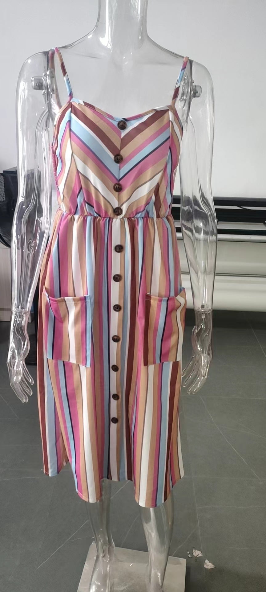 Women's Sling Button Backless Dress