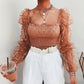 Mesh puff sleeve off-the-shoulder top