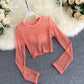 See-through Mesh Hollow Solid Color Pullover Long Sleeve