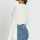 Women's Solid Summer Chiffon Pleated Flared Sleeve Shirt