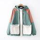 Contrasting hooded loose and thin student casual jacket