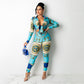 Fashion Digital Positioning Printing Tight-Fitting Two-Piece Suit