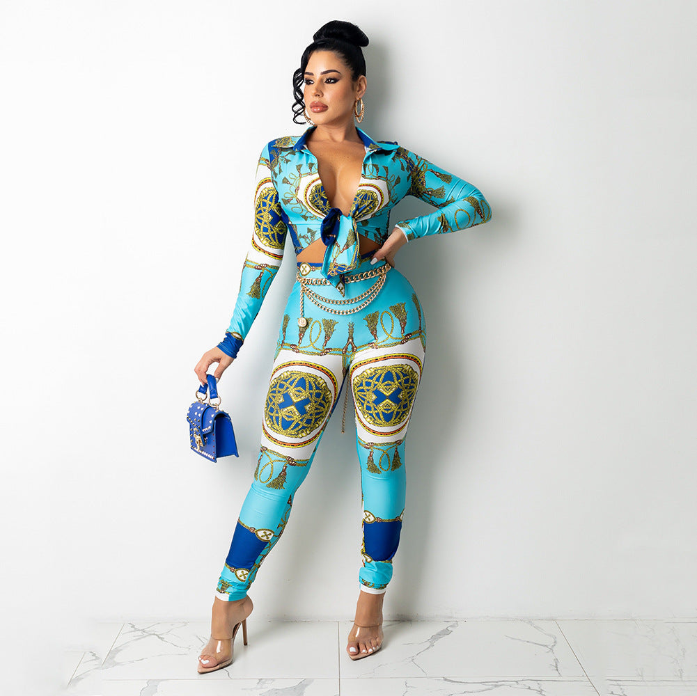 Fashion Digital Positioning Printing Tight-Fitting Two-Piece Suit