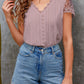 Lace Hollow Out V-neck Fashion Women's T-shirt