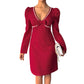 Sweet Retro Bow Pearl Decoration Deep V-neck Red Dress