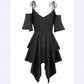 Plus Size Women's Clothing Street Hipster V-neck Cold Shoulder Short Sleeve Dress