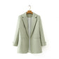 Buttonless Hem Sleeve Suit Coat Solid Casual Pants Suit