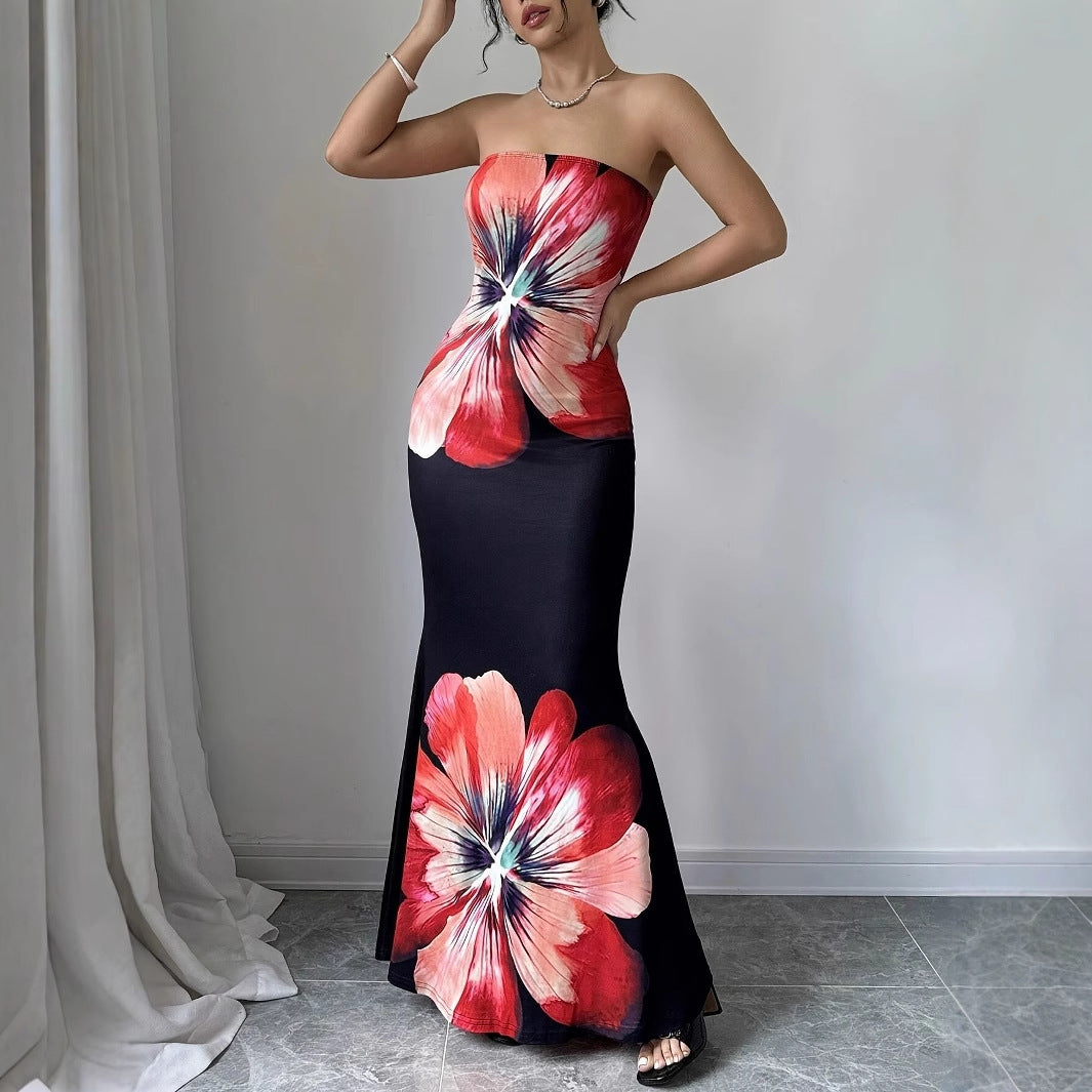 Women's Fashion Floral-print Slim-fit Dress