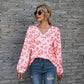 Leopard Print Printed V-neck Off-the-shoulder Long Sleeve T-shirt
