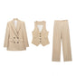 Linen Double Breasted Suit Coat Vest Straight-leg Pants Suit