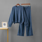 Women's Retro Thickening Minimalist Pullover Sweater Wide Leg Pants Two-piece Set