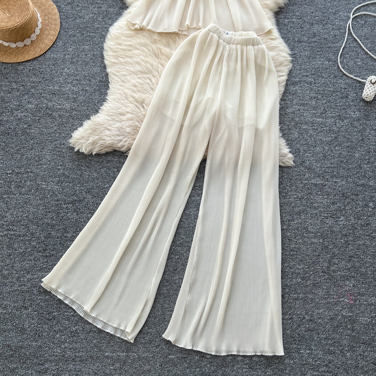 Twisted-strap Tube Top With High-waisted Pleated Wide-leg Pants