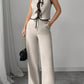 Shirt With Bow Tie Beige Wide Leg Pants Suit