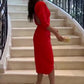 Robe dos nu plissée à taille cintrée et col en V pour femme