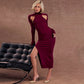 Slim-fit Deep Cerise Split Mid-length Dress