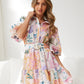 Women's Lantern Short Sleeve Belt Single-breasted A- Line Dress