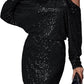 Spring Short Sleeve Loose Pullover Sequined Shirt Dress Off-shoulder Long Dress