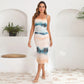Slim-fit Pleated Elegant Mesh Floral Print Suspender Dress