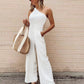 Spaghetti Straps Chest Wrap Zipper Jumpsuit