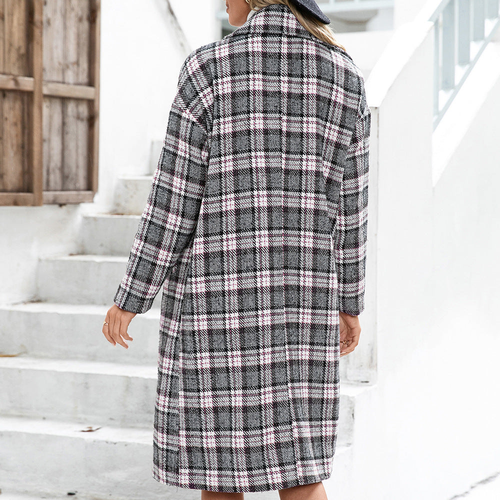 Long Double-breasted Cashmere Coat With Suit Collar