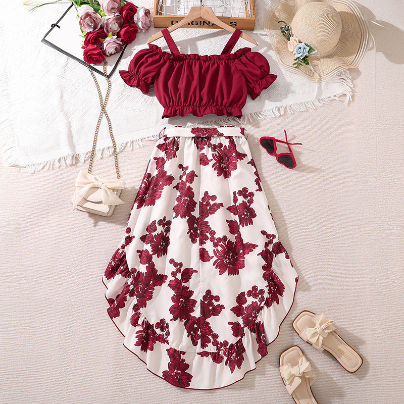 Girls Retro Printing Fashion Unique Two-piece Set