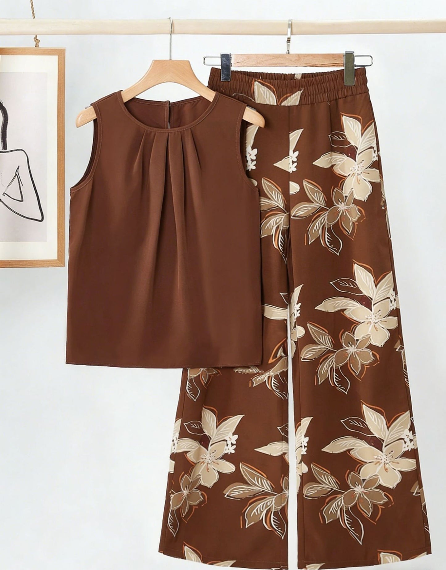 Womens Sleeveless Irregular Tank Top And Pants Fashionable Printed Two-Piece Set