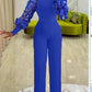 Embroidered Mesh Sleeve Slim Fit Patchwork Commuter Jumpsuit