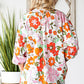 Women's Ruffled Collar Colorful Flowers Ruffled Shirt Top