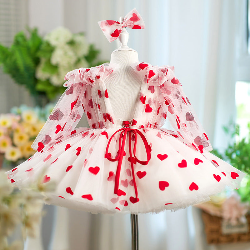 Children Red Love Princess Dress Gown