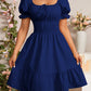 Pleated Ruffle A-line Dress With A Square Neckline And Short Sleeves