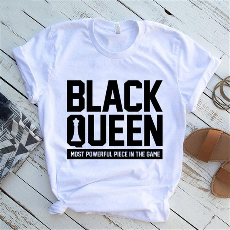 Cartoon African girl print ladies short sleeve T-shirt