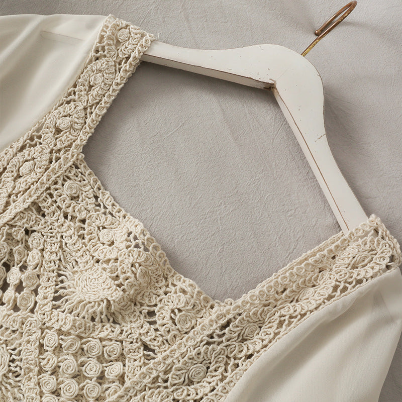 Women's Chiffon Panel Puff Long Sleeve Top