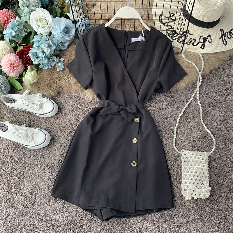 Summer seaside vacation V-neck short-sleeved jumpsuit