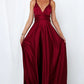 Deep V-neck Sleeveless Lace-up Backless High Waist Large Swing Satin Dress
