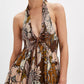V-neck Resort-style Backless Sleeveless Printed Dress