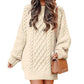 Women's Round Neck Long Sleeve Twisted Knitted Mid-length Dress Sweater